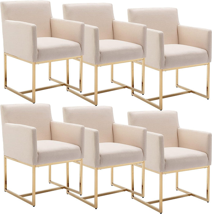 Set of 6 Modern Upholstered Dining Chairs with Arm, Cream