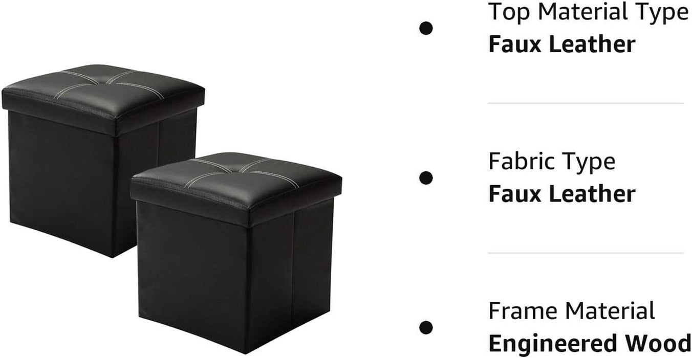 Black Folding Footrest Stools with Storage (2-Pack)