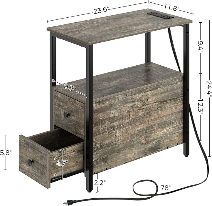 Grey Narrow End Table with Charging Station