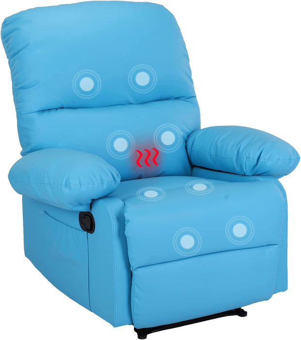 Massage Recliner Chair with Heat, Faux Leather, Bright Blue