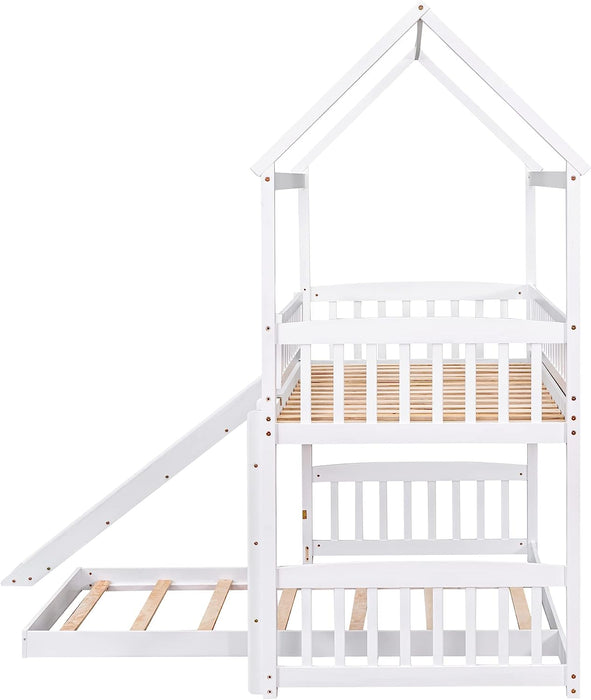 White Twin Size House Bed with Slide and Ladder
