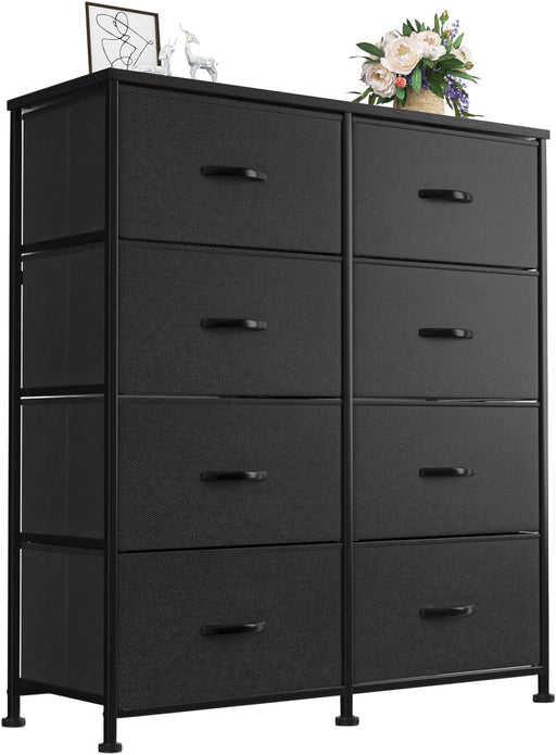 Wide 8-Drawer Fabric Dresser in Black