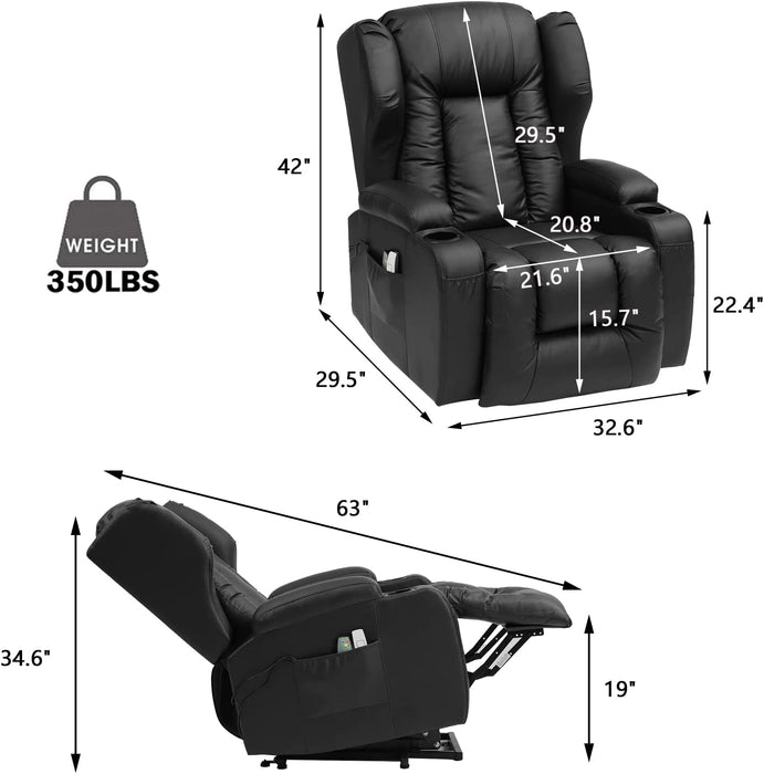 Power Lift Recliner Chair with Massage and Heating, PU Leather, Elderly Friendly, Brown