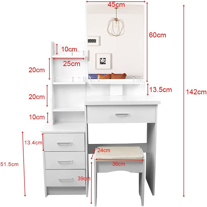 White Vanity Set with Cushioned Stool and Drawers