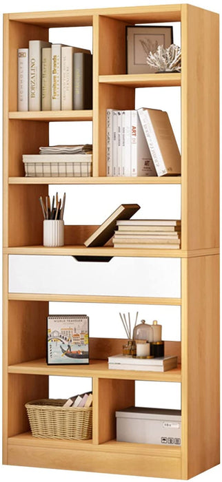 Maple Yellow Wooden Bookcase with Drawer and Cubes