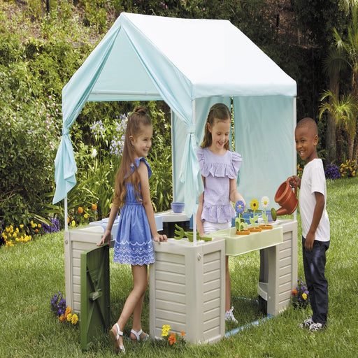 Little Tikes Backyard Bungalow Role-Play Playhouse with Kitchen, Garden, & Canopy