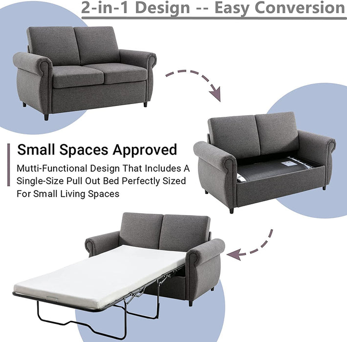 Convertible Loveseat with Pull-Out Mattress (Gray)