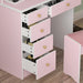 Vanity Set with round Mirror, 5 Drawers, Shelves (Pink)