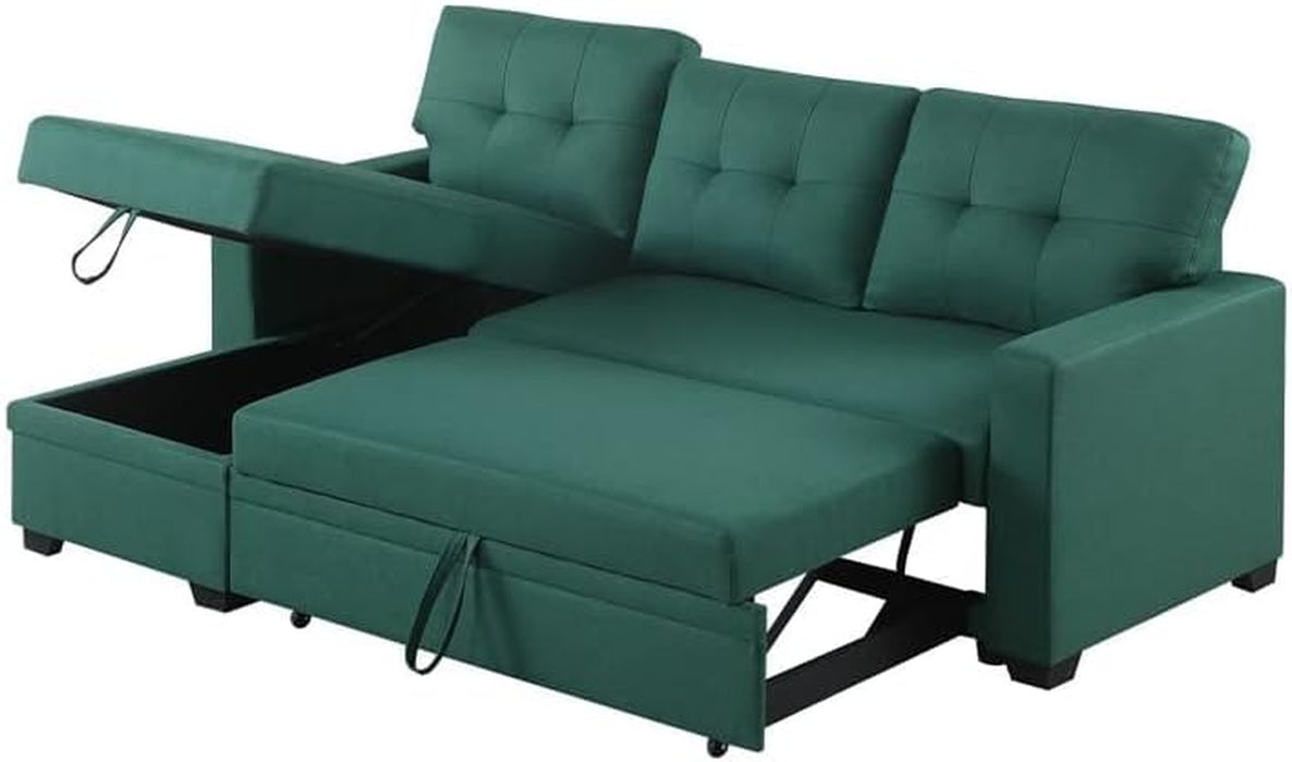 Green Reversible Sleeper Sofa with Storage Chaise