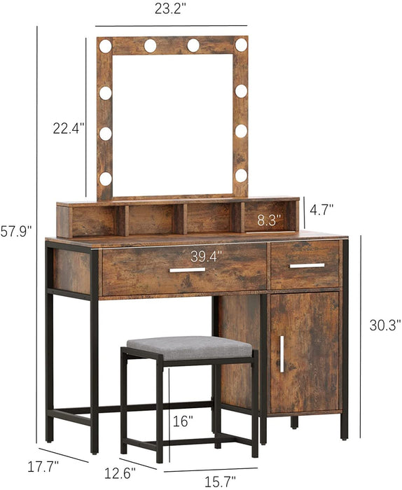 39.4'' Wide Makeup Vanity Set with Stool and Mirror - On Sale