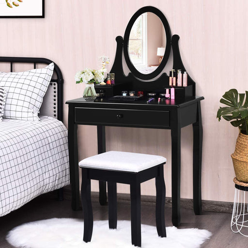 Black Oval Mirror Makeup Vanity Set