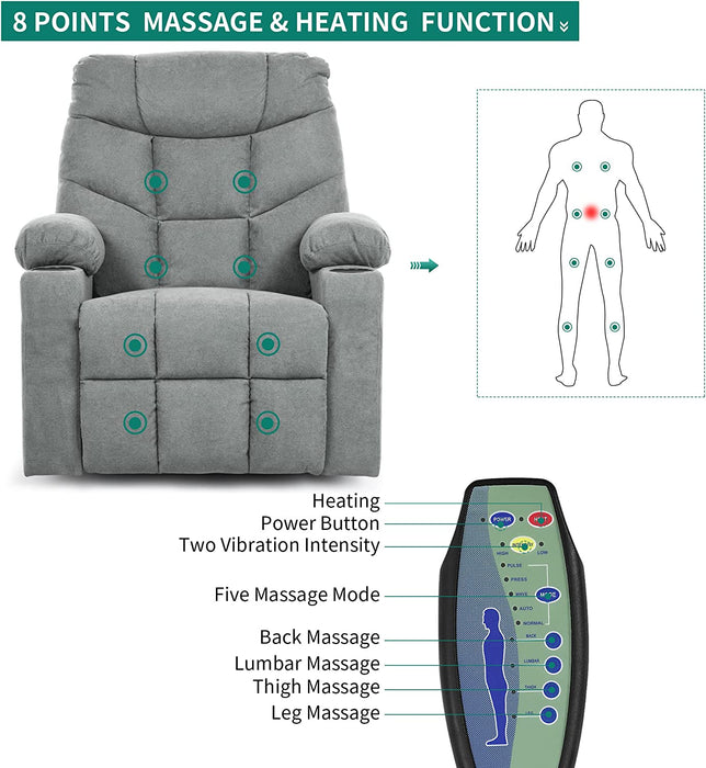 Electric Power Lift Recliner Chair with Massage and Heat (Grey)