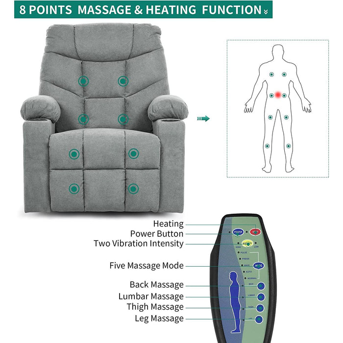 Electric Power Lift Recliner Chair with Massage and Heat (Grey)