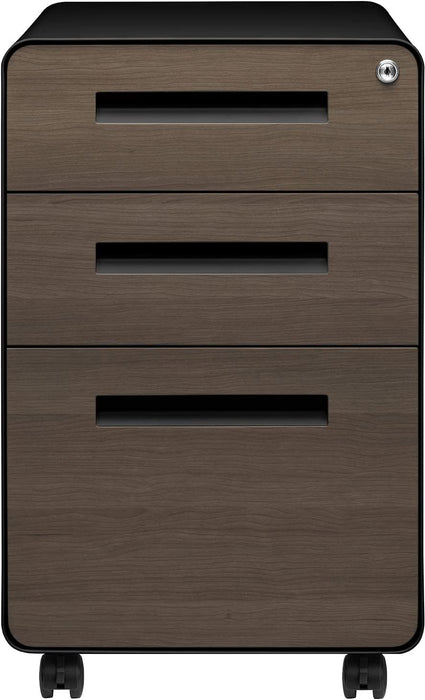 Commercial-Grade Mobile File Cabinet (Black/Wood)