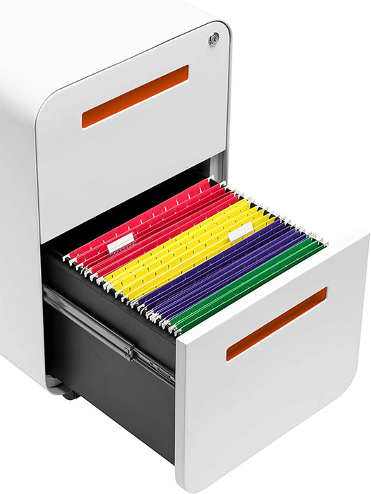 Modern Mobile File Cabinet in White/Orange