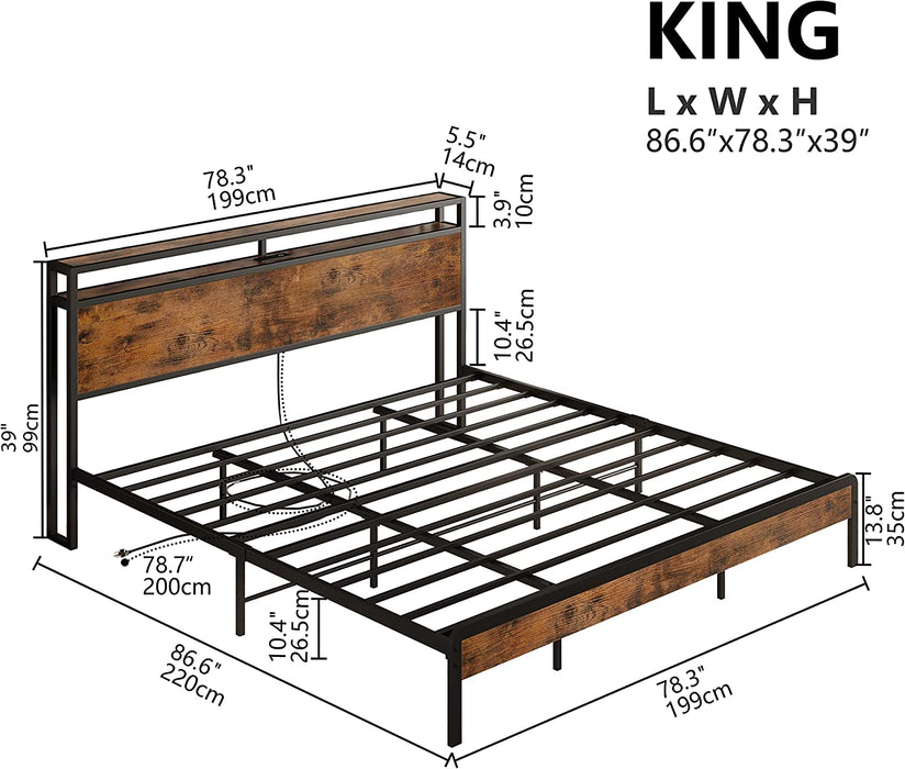 King Platform Bed Frame with Storage Headboard