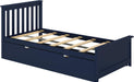 Wood Twin Bed with Headboard and Trundle, Blue