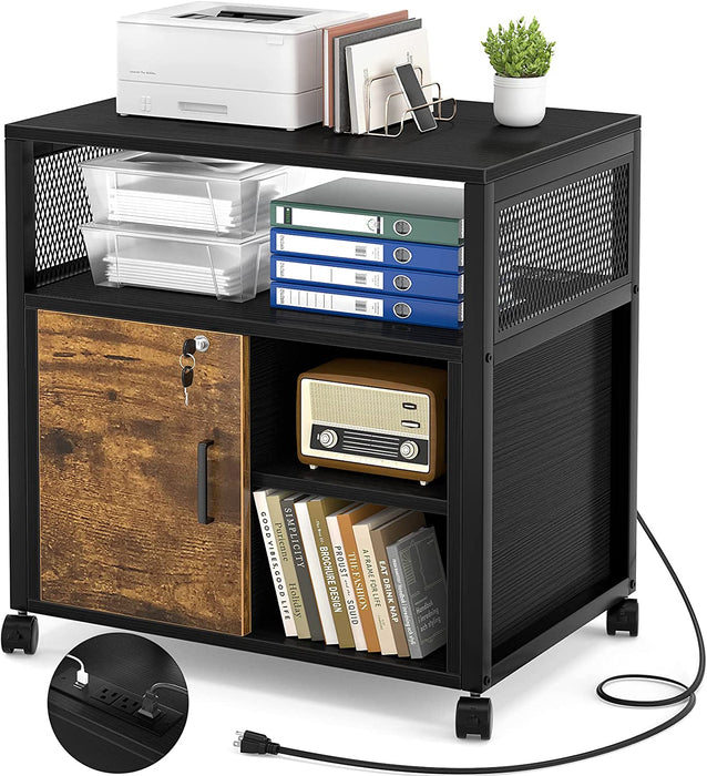Modern Locking File Cabinet with USB Ports