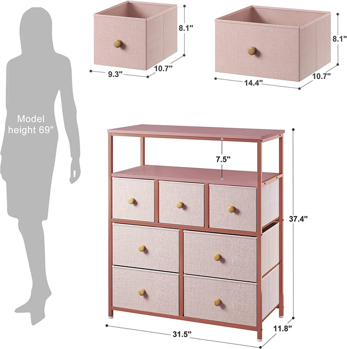 Pink Dresser with 7 Drawers and 2 Shelves