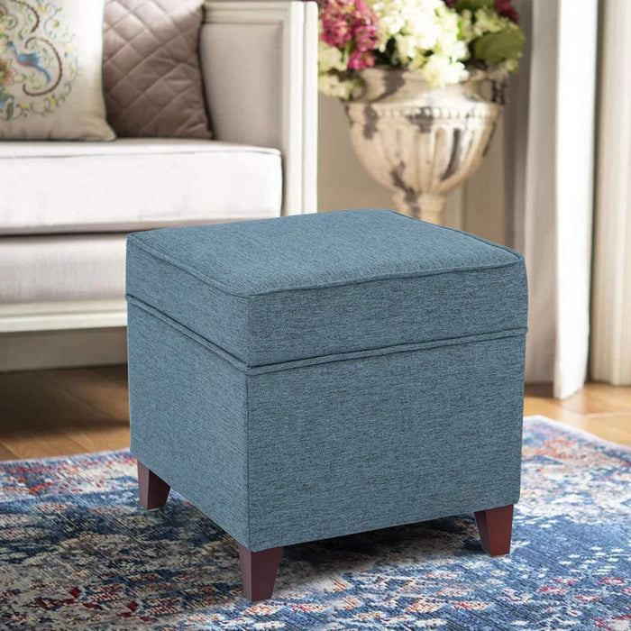 Blue Fabric Ottoman with Wooden Legs