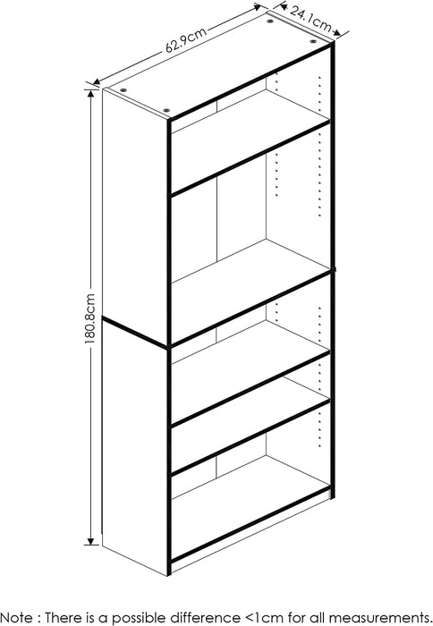 JAYA Black 5-Tier Bookcase for Home