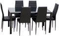 7-Piece Black Dining Set, Glass Top Table, 6 Chairs