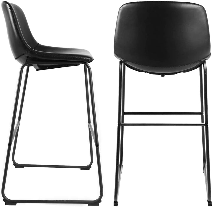 Industrial Black PU Leather Bar Stools with Back (Set/2)