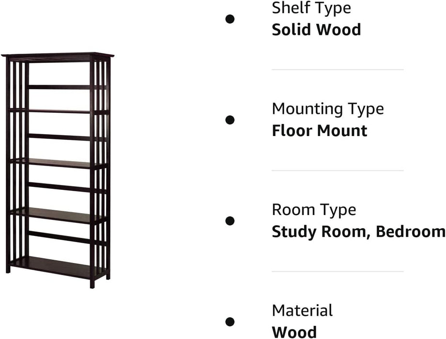 Espresso 5-Shelf Mission Bookcase