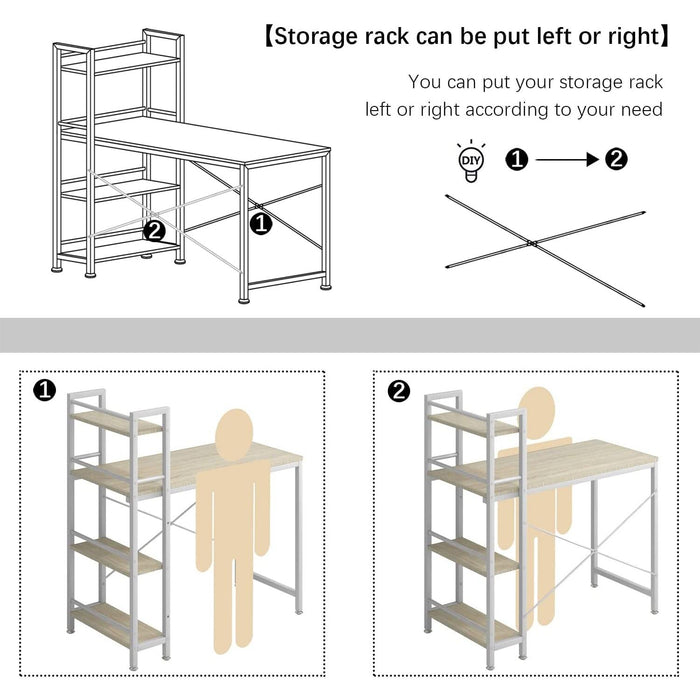 Small 4-Tier Desk with Bookshelf - Natural/White