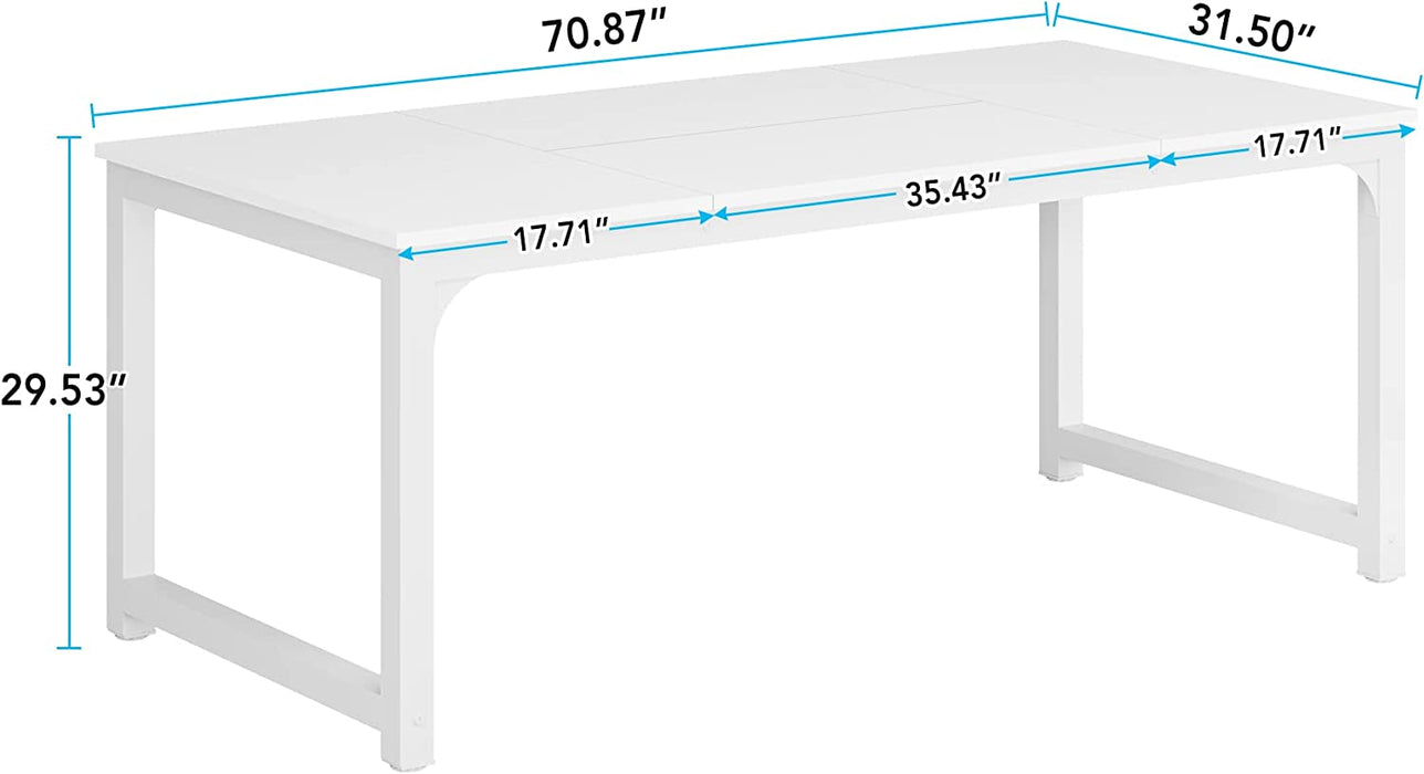 71″X35.5″ White Dining Table for 6-8 with Metal Legs