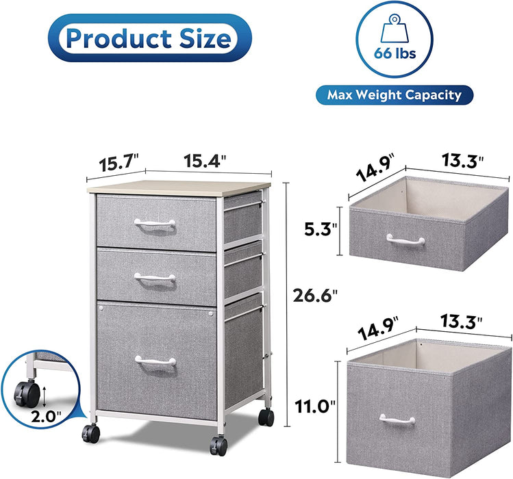 Rolling 3-Drawer Filing Cabinet for Home Office