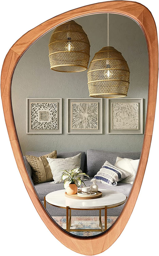 Asymmetrical Mirror, Irregular Wall Mirror, Wall Mirrors Decorative for Bedroom Living Room Entryway Hall, Wood Mirror for Mid Century Modern Decor 30.5" H X 19.5" W