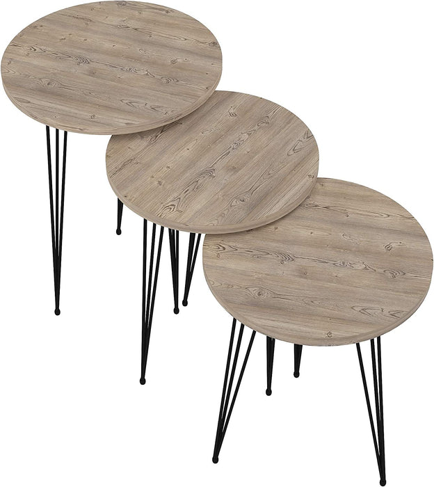 Grey Pine Wood Nesting End Tables Set of 3