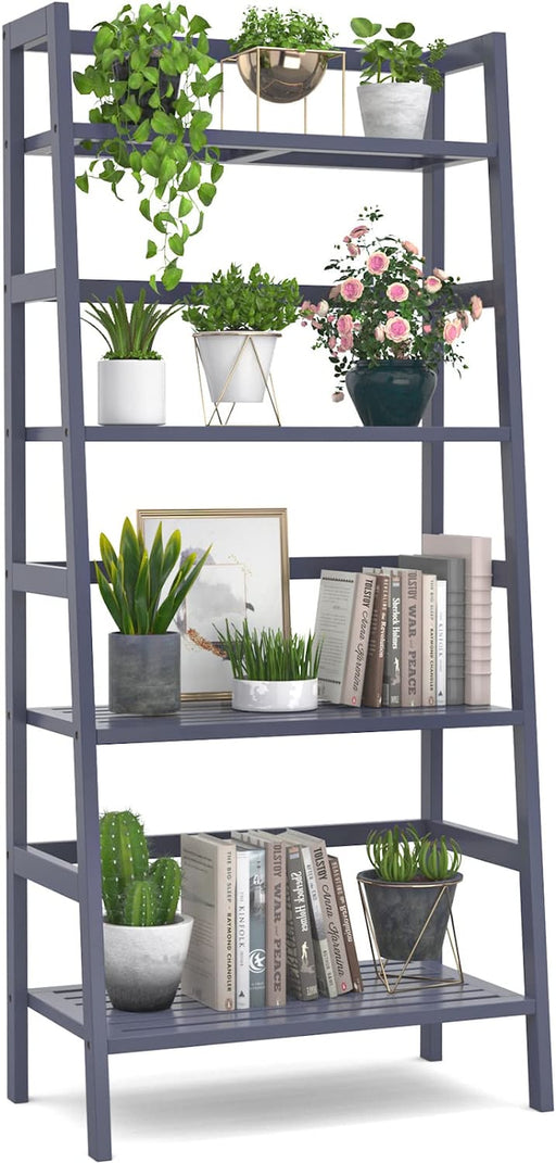 Bamboo 4-Tier Bookshelf with Blue Grey Finish