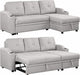 Gray L-Shape Sofa Bed with Storage and Cup Holder