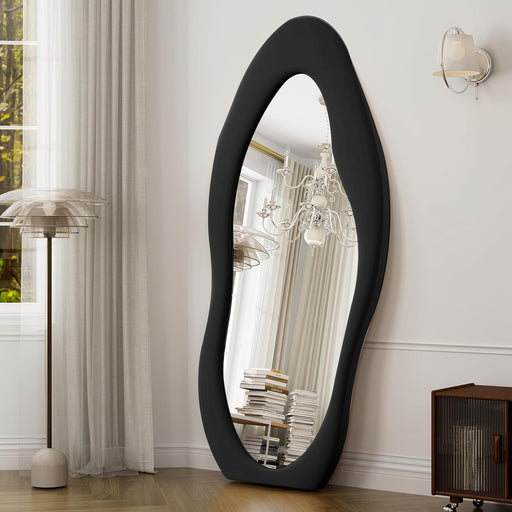 63" X 24" Irregular Wall Mirror with Flannel-Wrapped Wooden Frame - Full-Length Mirror for Hanging or Leaning against Wall in Cloakroom, Bedroom, and Living Room