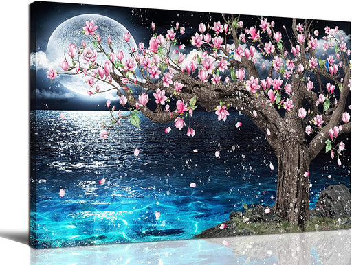 Pink and Blue Magnolia Moon Wall Art