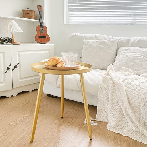 Round Metal End Table for Bedroom, Office, and Outdoors