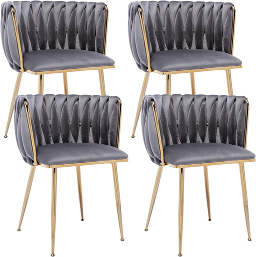 Velvet Dining Chairs with Gold Metal Legs, Set of 4, Grey