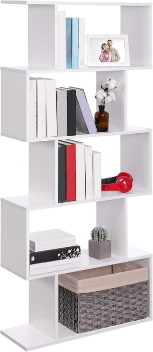 White 5-Tier Wooden Room Divider Bookshelf