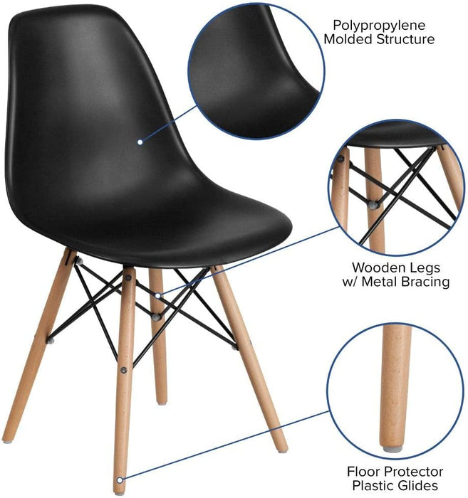 Elon Black Plastic Chair with Wood Legs