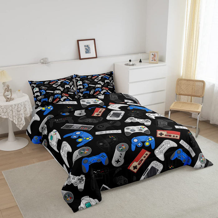 Teens Video Game Comforter Set, Black Blue
