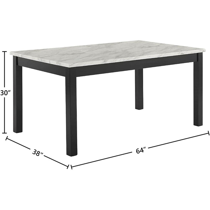 6-Person Dining Table with Faux Marble Top, Black Base