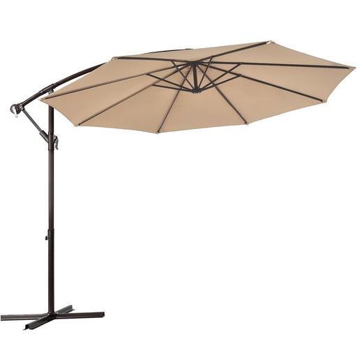 10' Hanging Umbrella Patio Sun Shade Offset Outdoor Market W/T Cross Base Beige