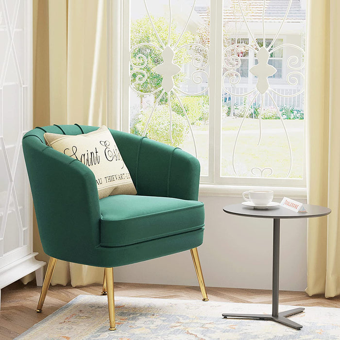 Green Velvet Accent Chair with Golden Legs