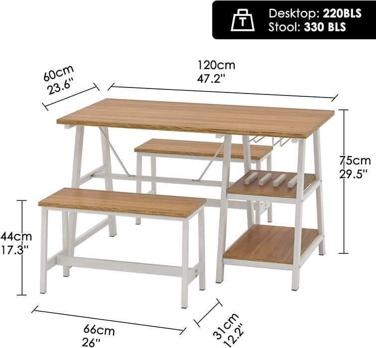 3-Piece Dining Table Set, Breakfast Table with 2 Benches