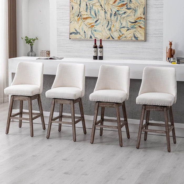 Upholstered Stool Chairs with Back and Wood Legs, Set of 4