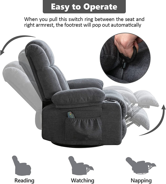 Massage Swivel Rocker Recliner with Heat