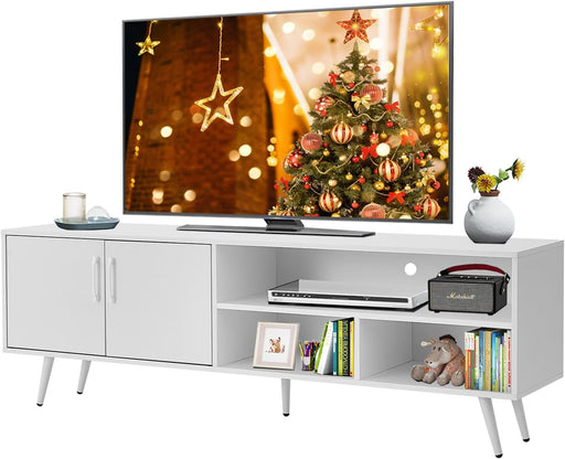 Modern White TV Stand with Storage Cabinet