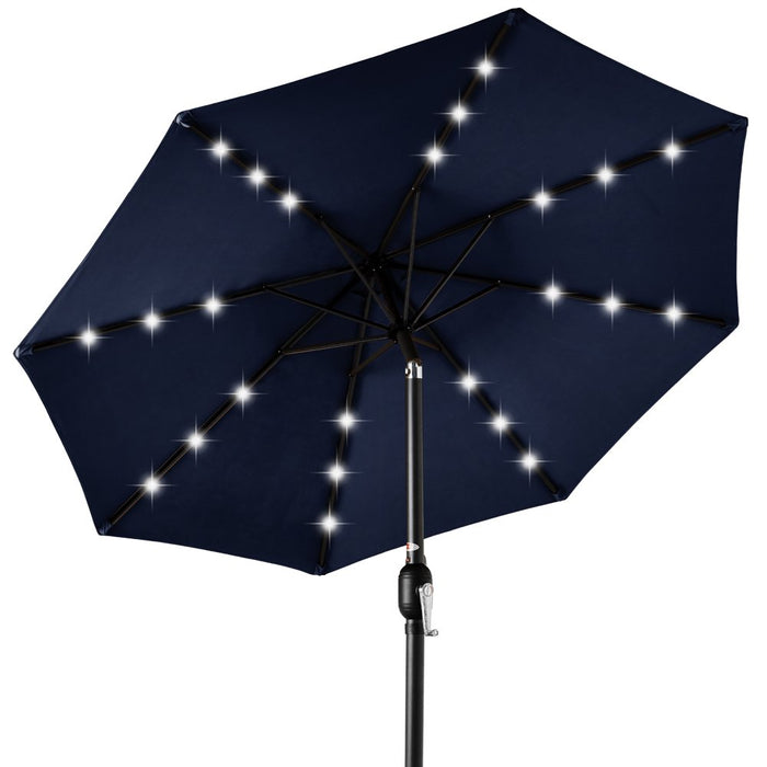 10Ft Solar LED Lighted Patio Umbrella W/ Tilt Adjustment, Uv-Resistant Fabric - Navy Blue